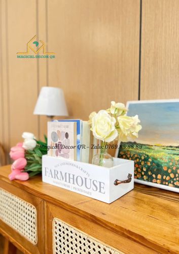 Giỏ gỗ quai cầm - trắng